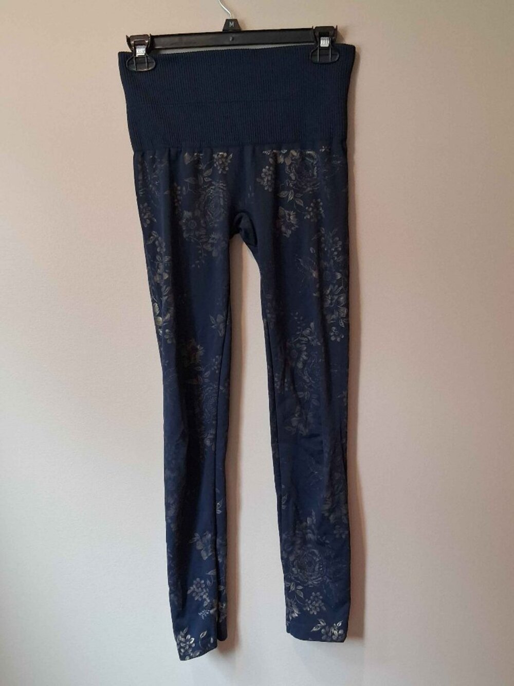 French Laundry Navy Blue High Waisted Patterned Waist Leggings S/M
